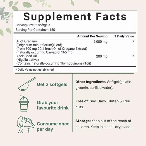 Ingredients Oil of Oregano 300 Softgels Formulated with Black Seed Oil 2025 - Picture 10 of 10
