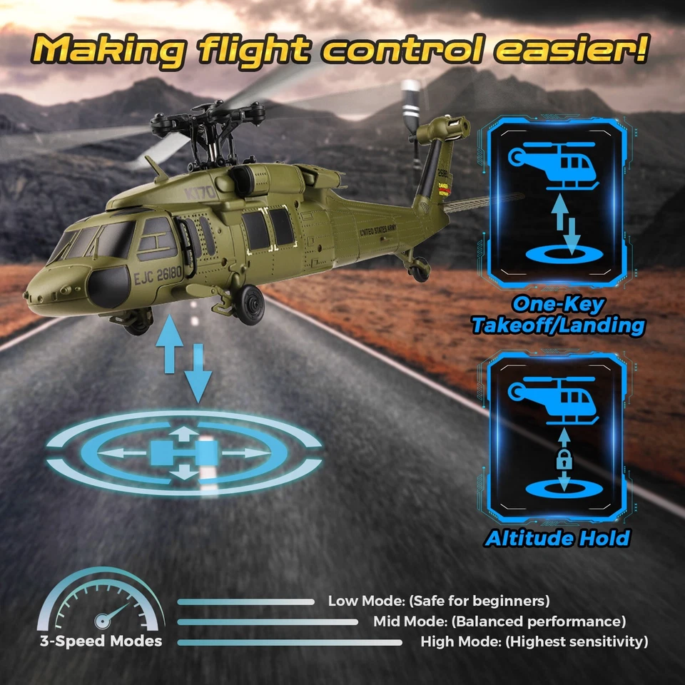 WLTOYS XK K170 Brushless 4-CH RC Helicopter,UH-60L Blackhawk with Light, RTF - Image 3 of 4