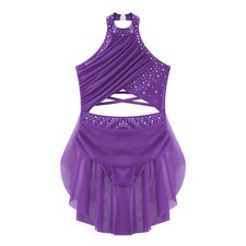 Kids Leotard Glittery Dress Uniform Dance Strappy Costume Overlay Lyrical Mesh