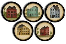 Set of 5 Primitive Saltbox House Cabinet Knobs, Rustic Country Drawer Pulls