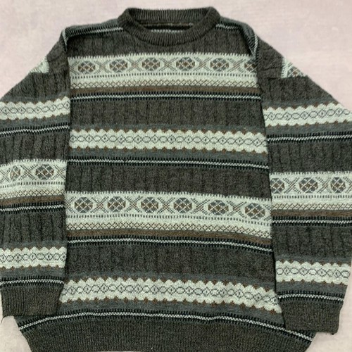 Vintage abstract knitted jumper Patterned Grandad knit sweater Men's L - 第 2/5 張圖片