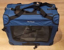 Pet Maison Large Blue Dog Or Cat Carrier Travel Bag Fabric and Metal Support