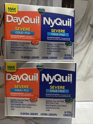 Vicks DayQuil and NyQuil Severe Cold and Flu 24 Liquicaps (2 Pack) Exp 03/26