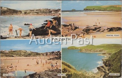 1958 Polzeath Cornwall Multi-View Postkarte - Pentire Point, Lundy Bay Beach