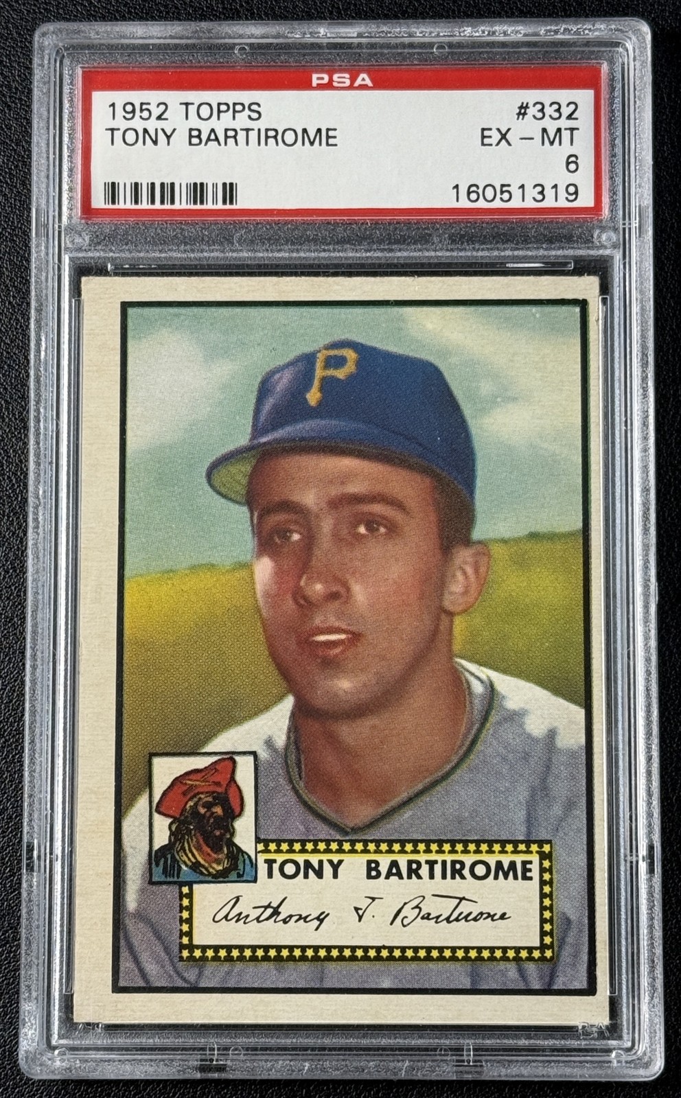 TONY BARTIROME PSA 6 1952 TOPPS BASEBALL #332 HIGH NUMBER RARE ROOKIE RC PIRATES