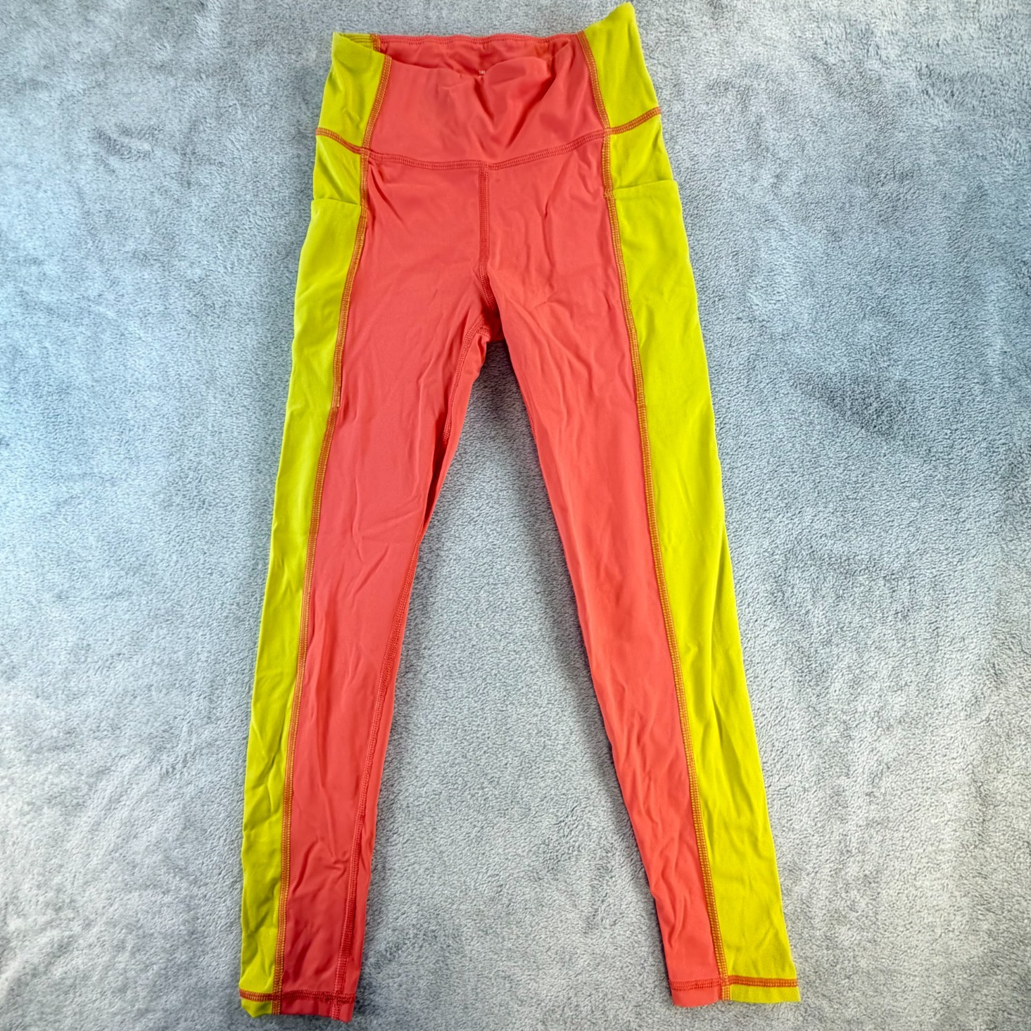 Hanna Andersson Girls Athletic Leggings Colorblock Pink Yellow Size 10