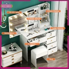 Dressing Desk with LED Lighted Mirror and 6 Drawers Vanity Makeup Desk Bedroom