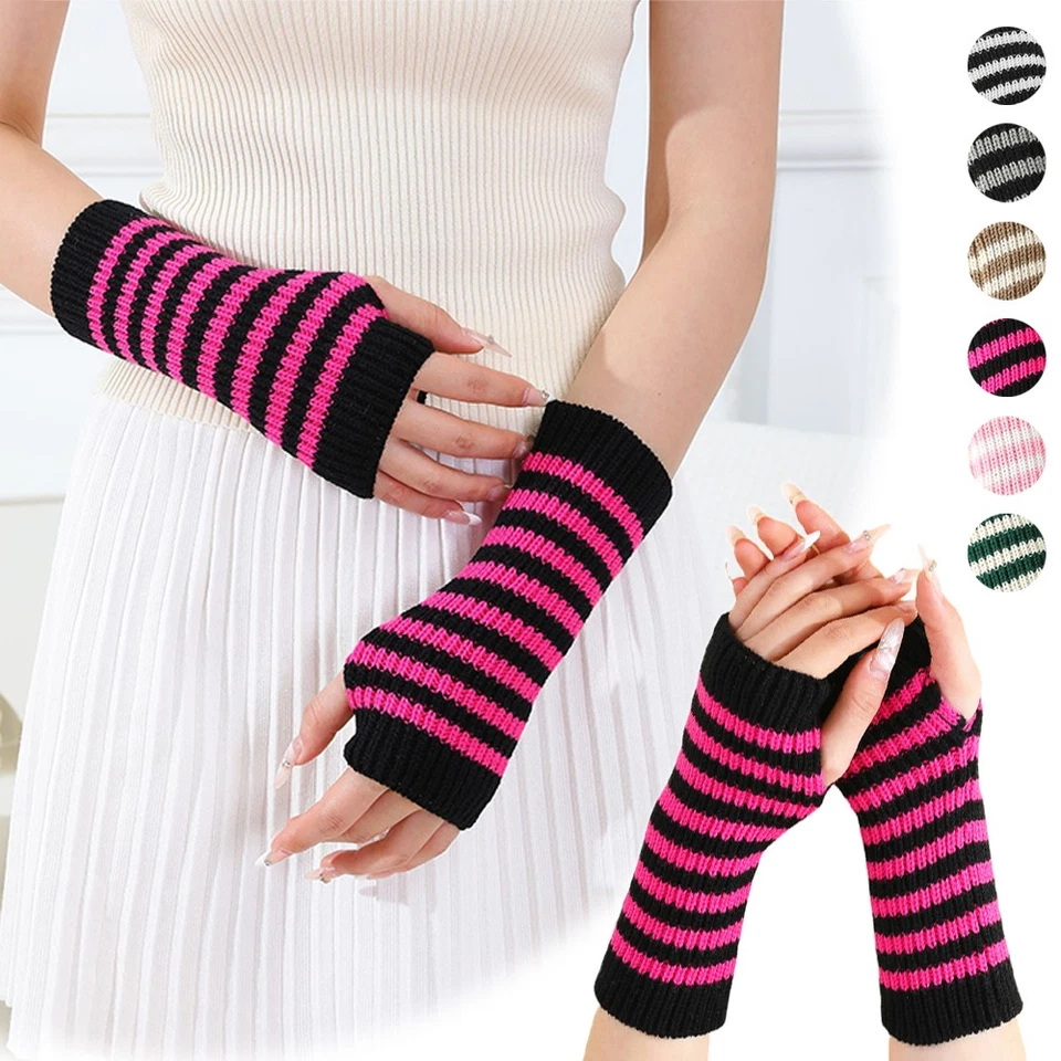 Calentadores de brazo de punto corto diseño sin dedos estilo hip hop unisex para adultos y niños Foto 4 de 4