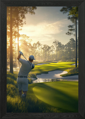 Golfer auf grün gerahmtes Wandbild Poster Leinwanddruck Bild