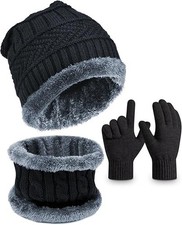 3 Pcs Boys Girls Winter Beanie Hat Scarf Gloves Set Thick Knitted Warm Toddler W