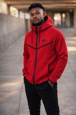 Nike Tech Fleece Windrunner Full Zip Hoodie Red Black Mens Medium