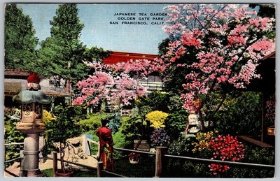 Vtg Linen Postcard Japanese Tea Garden San Francisco, CA 1940s