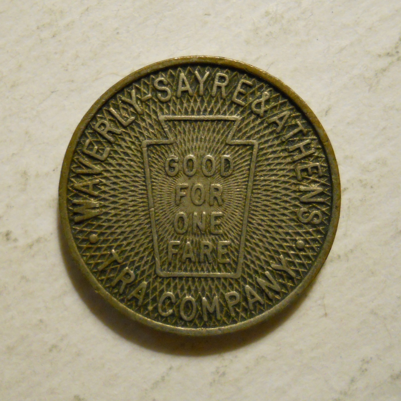 Waverly, Sayre & Athens Traction Company (New York) transit token - NY955A