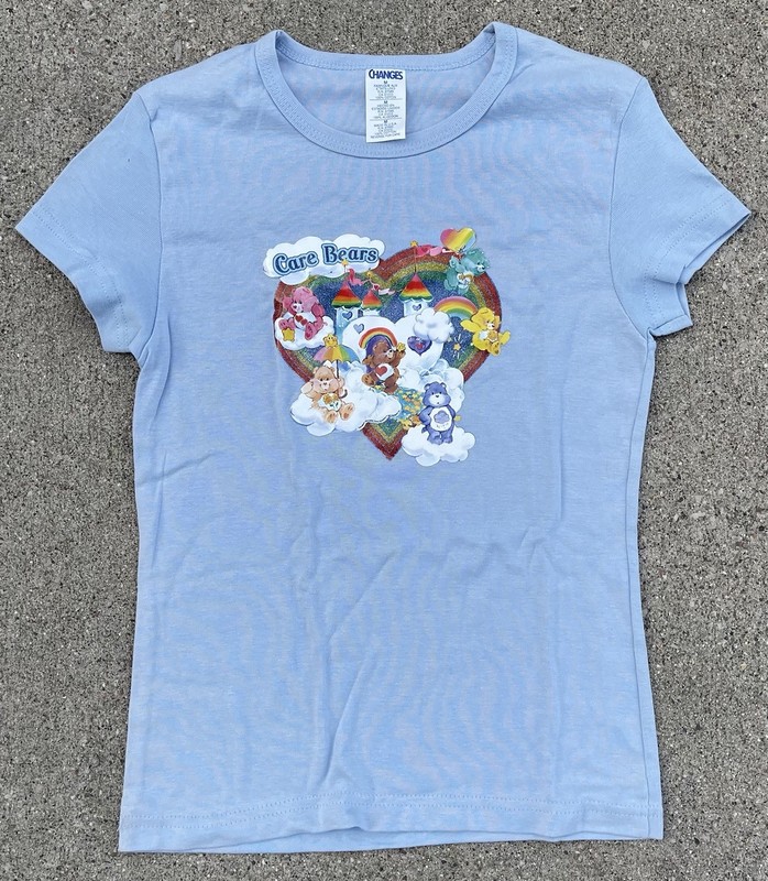 Vintage Y2K Care Bears Glitter Heart Graphic T Shirt USA Changes Women’s M