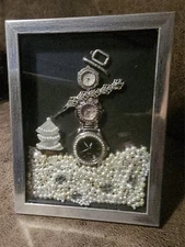 Upcycled Watches Snowman With Stones /Pearls Framed Art