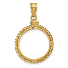 14K Yellow Gold 16mm Twisted Wire Screw Top Coin Bezel Round Cut Pendant