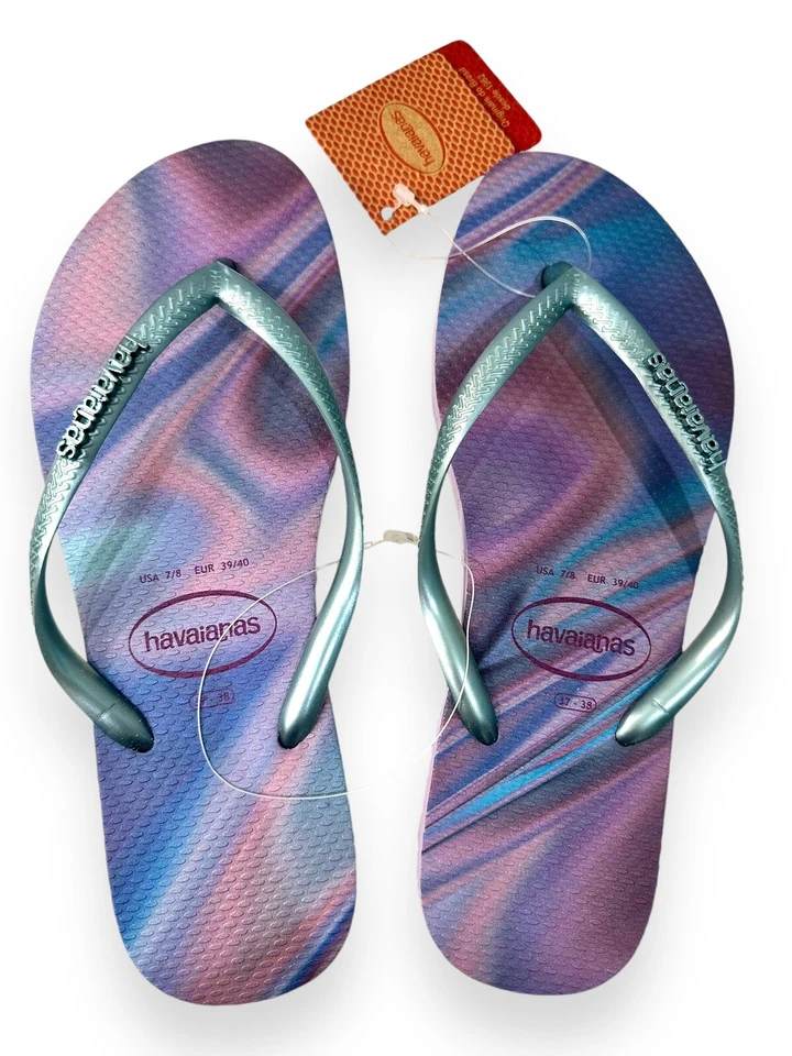 Sandalias chanclas Havaianas delgadas iridiscentes silenciosas lila púrpura para mujer 7/8 Foto 4 de 4