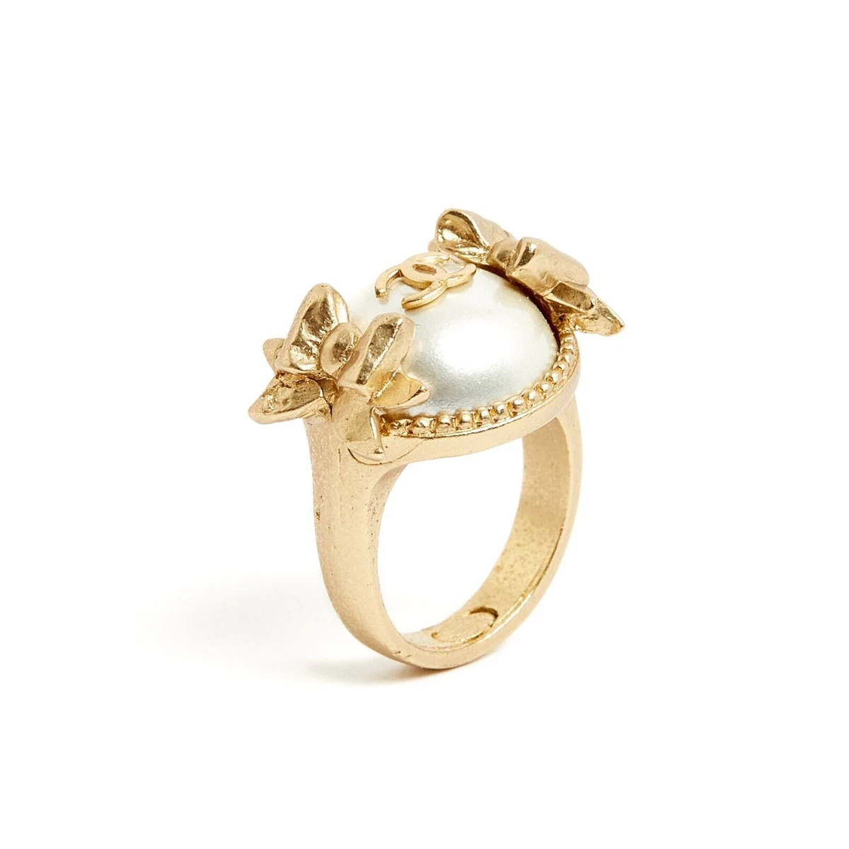 Chanel Bague T54 55 Ring Dark crystal CC on pearl eBay