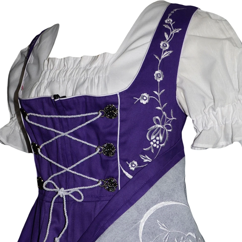 Vestido Alemán Dirndl XS S M L XL 2XL Corto Púrpura Oktoberfest Bordado Juego de 3 piezas Foto 4 de 4