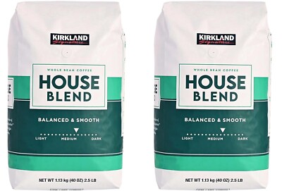 2 Packs Kirkland Starbucks House Blend Medium Roast Whole Bean Coffee 2 LB Each
