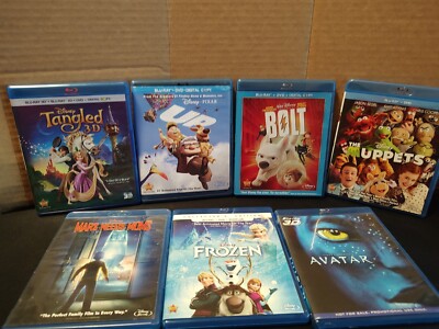 DISNEY BLU RAY MOVIE LOT OF 7 TANGLED,UP,MUPPETS,AVATAR,FROZEN,BOLT,MARS N MOMS