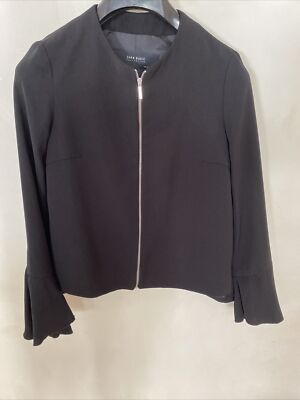 Zara Women's Long Sleeve Jacket Zipper Front Ruffled Sleeves