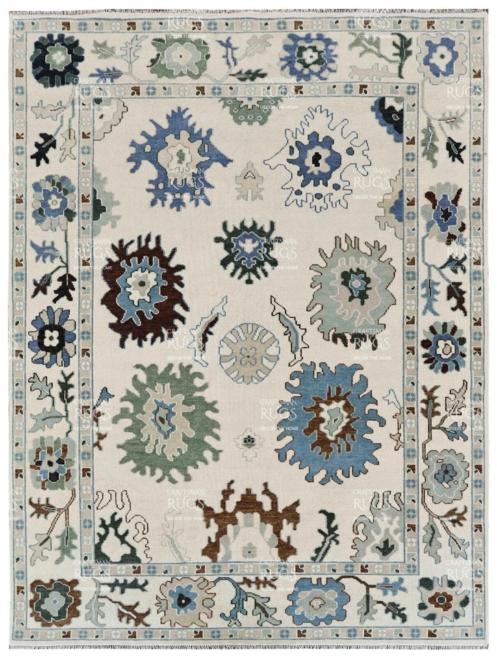 Alfombra de lana Oushak anudada a mano marfil 4x6, 5x8, 6x9, 8x10, 9x12, 10x14, 12x15 Foto 2 de 4