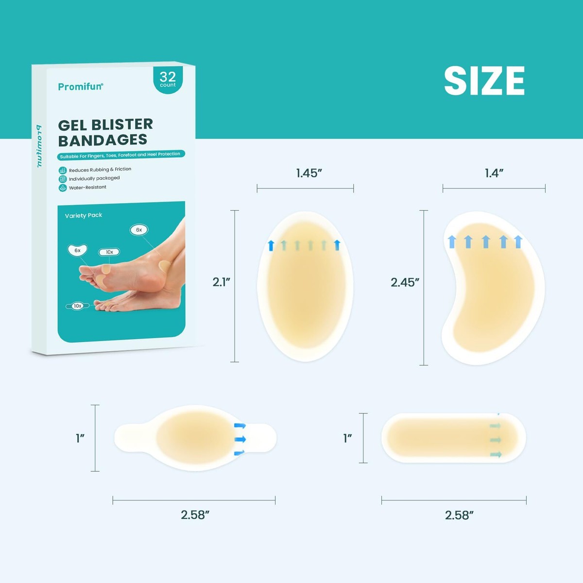 Dr. JK Hydrocolloid Gel Blister Bandages - 20 Waterproof Toe Bandages For Feet