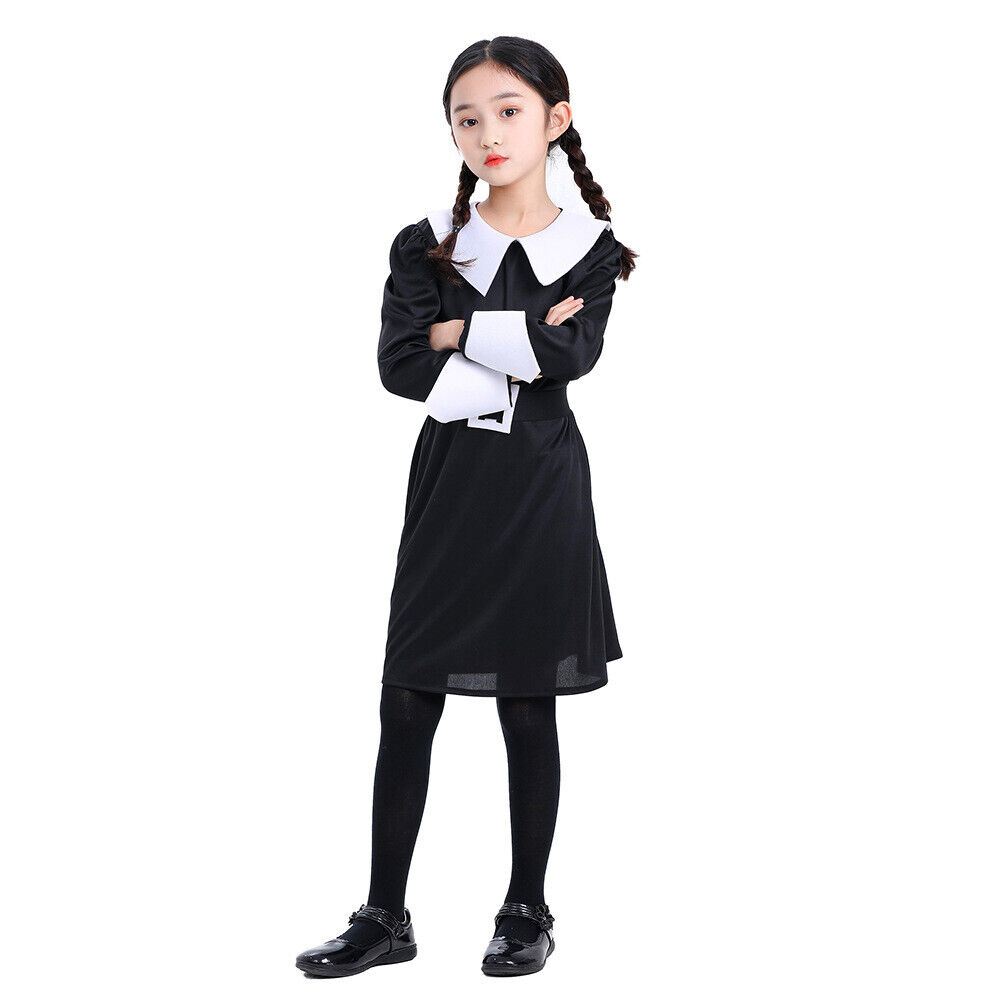 Wednesday Dress for Girls Kids Addams Family Cosplay Costume Outfit