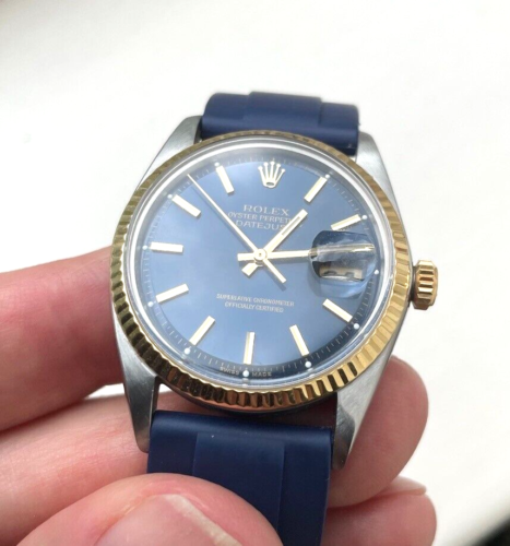 Rolex Datejust Oyster Perpetual Vintage Men's Watch Model 1601 36mm w/Blue Dial - Picture 1 of 11