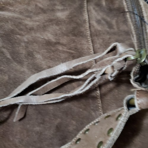 Fossil Brown Suede Leather Embroidered Hobo Purse 75032 - Picture 9 of 14
