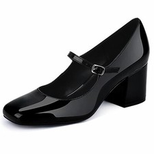 Women Mary Janes Round Toe Low Heels Patent Leather Ankle Strap Party Suit Shoes