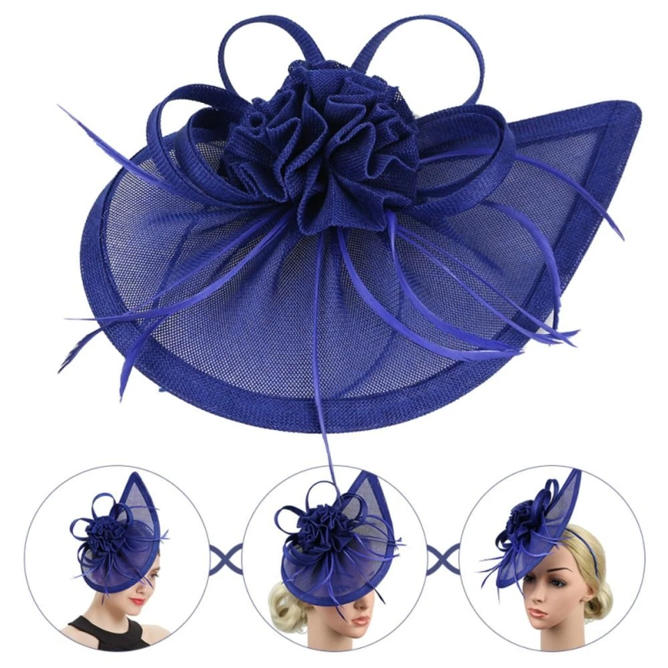 Women Feather Wedding Tea Party Fascinator Hat Mesh Headband Hair Clip - Image 4 of 4
