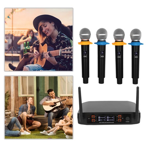 Sistema Microfonico Wireless 4 Canali Pro Audio UHF 4 Mic Dinamico Portatile Festa - Foto 2 di 20