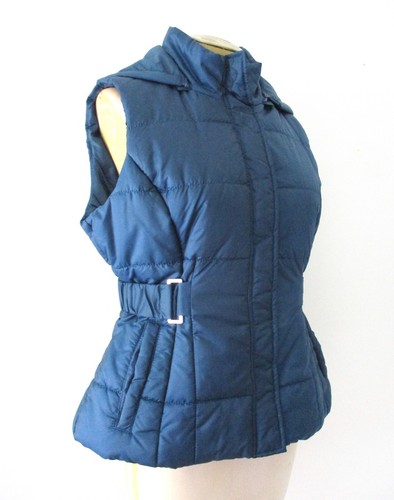 NWT NY&C Navy Blue Nylon Poly Fill Puffer Vest Removable Hood Elastic Best M - Picture 4 of 9