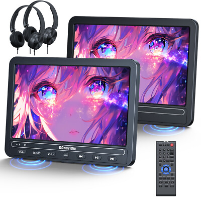 2 x 10.5'' Dual Screen Car DVD CD Players Headrest Monitor 5 Hrs Battery Headsets
