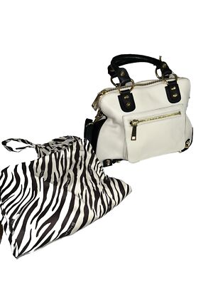 Linea Pelle Dylan Large Speedy Leather Satchel/Crossbody  Black & White 14x10x5