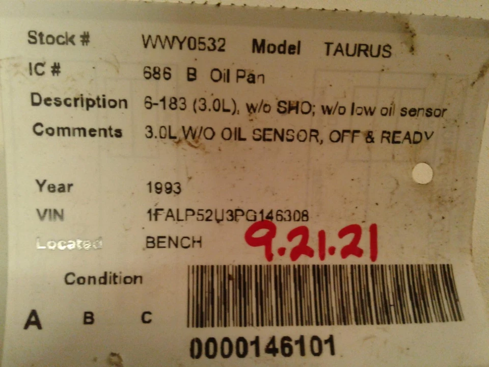 Used Engine Oil Pan fits: 1993 Ford Taurus 6-183 3.0L w/o SHO w/o low oil sensor Foto 4 de 4