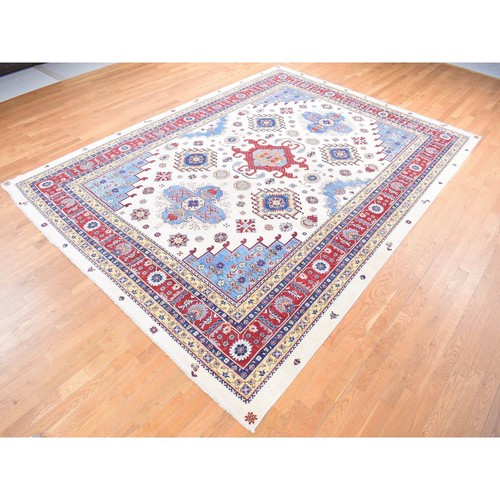 10'x13'3" Ivory Special Kazak with Geometric Design Wool Hand Knotted Rug R80649 - Picture 4 of 12
