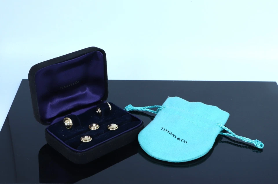 Vintage 1981 Tiffany Co Paloma Picasso 18K Yellow Gold Diamond Cufflink Stud Set - Image 2 of 4