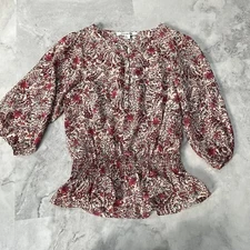 Forever 21 Blouse Women's Sz Small S Blush Pink Floral Flowy Sheer Chiffon