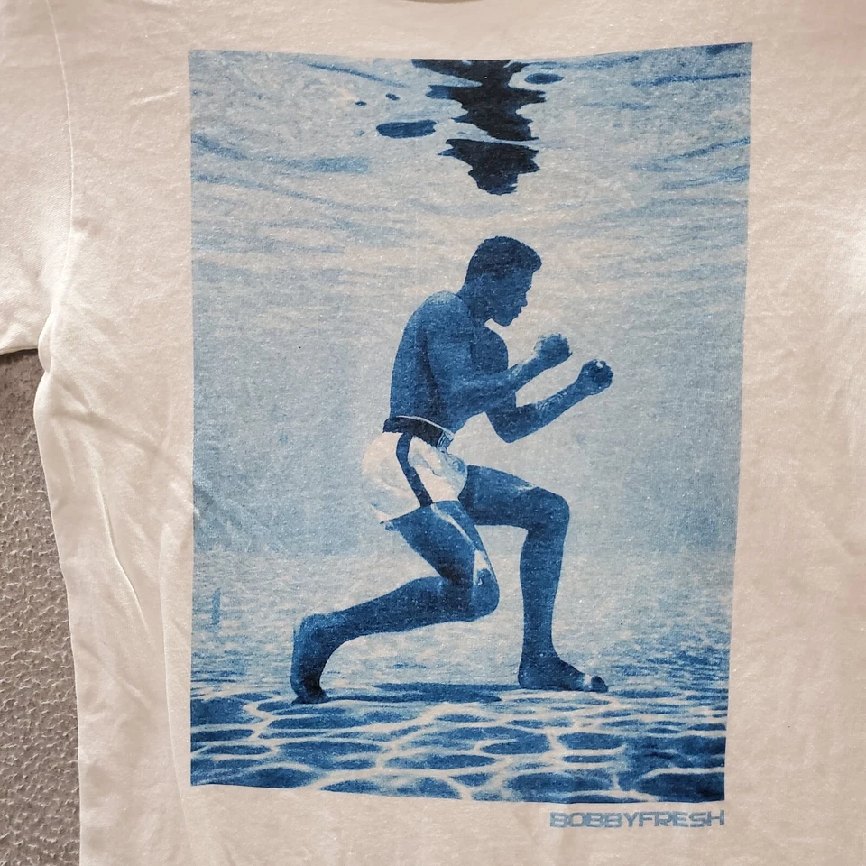 Bobby Fresh Men T-Shirt Small White Muhammad Ali Underwater Logo Graphic READ - Image 3 of 4