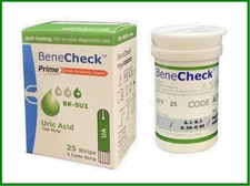 NEW on seal ! BENECHECK PRIME URIC ACID Test Strips - 3 Box @ 25 Strips