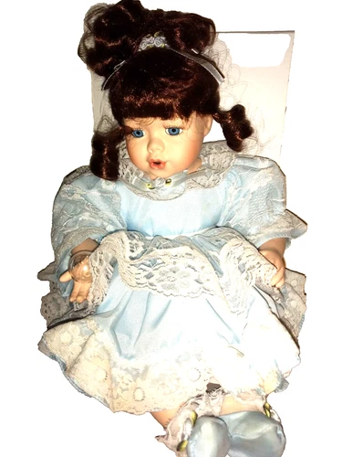NEW~Heritage~Porcelain Bubble Doll~"KAMMIE"~Blue Dress~10.5 " Sitting~COA  