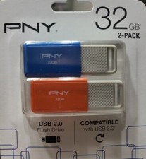 PNY USB 2.0 Flash Drives, 32GB, Assorted, Pack Of 2