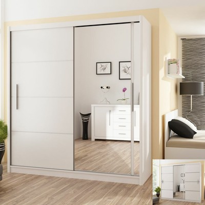 Modern Bedroom Sliding Door Wardrobe With Mirror Vista White