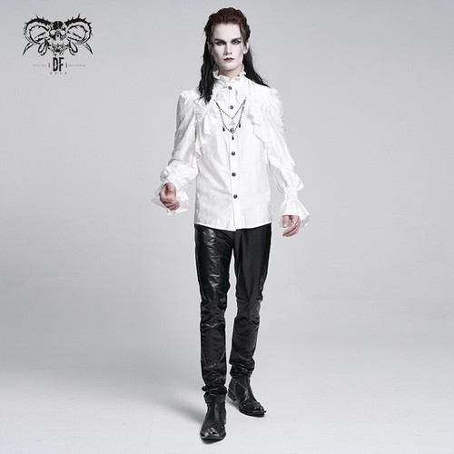 Devil Fashion Men Gothic Punk Vintage Blouse Ruffled Lace Cross Party Shirt - Picture 18 of 27
