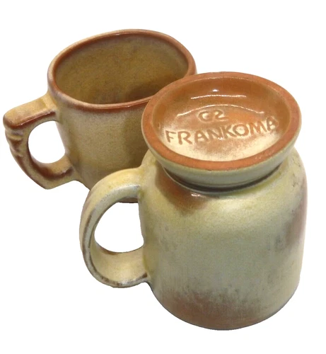 Set of 2 Vintage Frankoma Pottery Mugs Rustic Brown Speckled Coffee Cups Pedesta