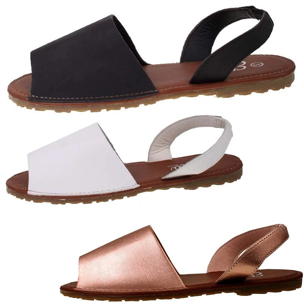 Sandales espagnoles neuves pour femmes bout ouvert plat minorquines chaussures
