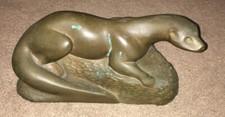 Antigua estatuilla escultura arte animal nutria de río Fisher firmada en bronce o cobre